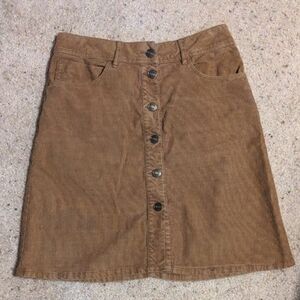 Brown Button-Front Corduroy Skirt